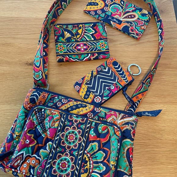 Handbags - Vera Bradley paisley crossbody purse bundle pouch checkbook cover and lanyard